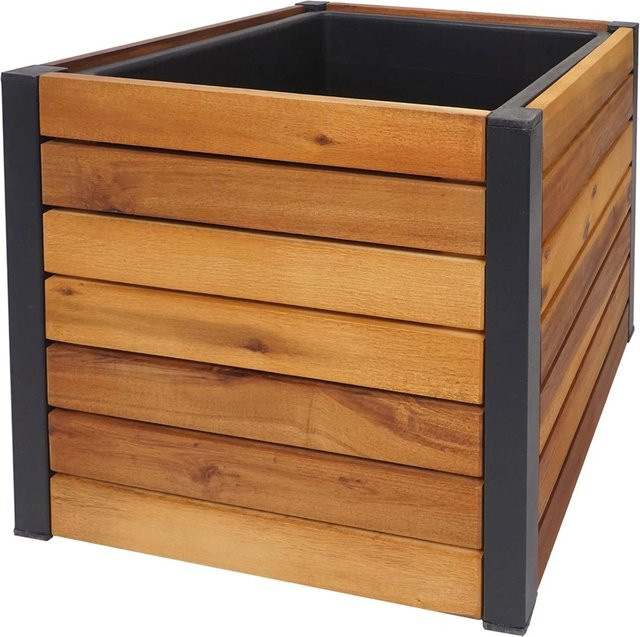 PROREGAL Pflanzkasten Hochbeet aus Akazienholz und Aluminium in Braun, H x B x T: 32 x 34 x 34 cm - Bild 1
