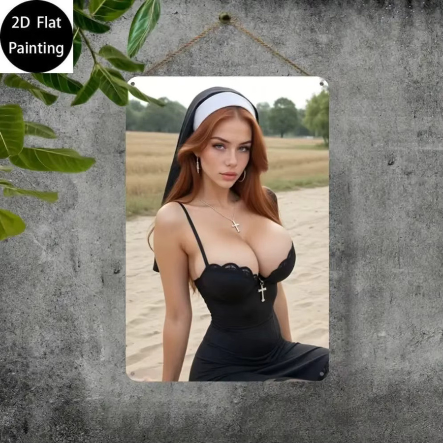 HELLOYOUNG Gotische Nonne Metall-Wandkunst in Schwarz, B/H: 20,3 x 30,5 cm - Bild 2