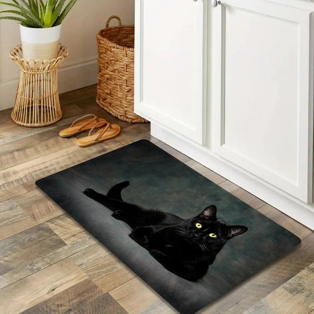VIKAMA Schwarzer Katzen-Teppich in Schwarz und Grau, fleckenresistenter weicher Teppich für Wohnzimmer, Schlafzimmer oder Küche - Bild 1