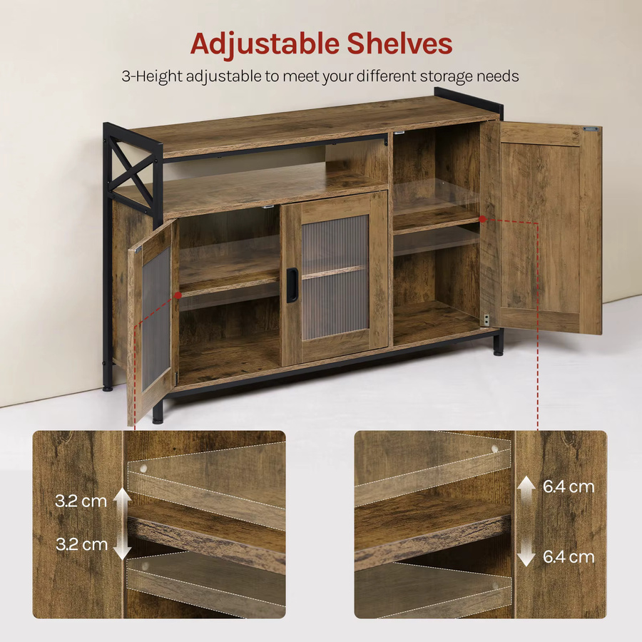 WOLTU Küchenschrank aus Holz in Braun mit 3 Türen und 2 verstellbaren Regalen, B/H/T: 110 x 75 x 33 cm - Bild 3