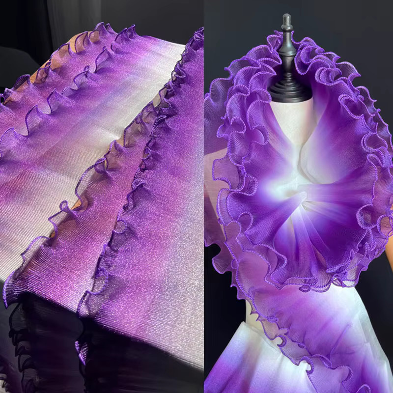 Lotusblatt Organza Plissee Designer Stoff mit Farbverlauf und Rüschen als Spitzenbesatz für Hochzeit und DIY-Nähen, Multicolour, 5 Yards - Bild 3