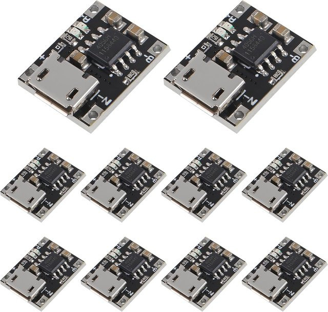 10er Set TP4057 Lithium-Batterie Lade- und Schutzmodul mit Micro USB, 3,7 V, 4,2 V, Schwarz - Bild 1