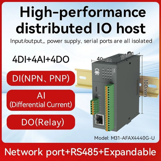 CDEBYTE Remote IO Distributed IO M31-AFAX4440G-U Modbus RS485 RJ45 Ethernet/LAN mit Erweiterungsmodul DI/DO/AO/AI PNP NPN DIP Grau - Bild 1