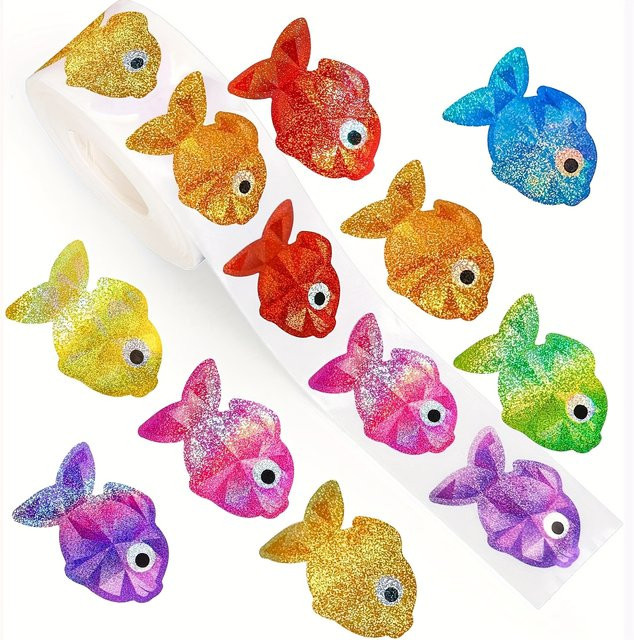 500 Stück wasserfeste Fisch-Aufkleber mit Meereskreaturen in Multicolour und Beige als selbstklebende Siegel-Aufkleber aus Papier - Bild 1