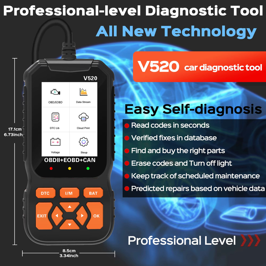 RUOGINSS OBD2-Scanner Diagnosetool in Schwarz zur Motorkontrollleuchten-Fehlerdiagnose und Reset-Funktion für alle Fahrzeuge - Bild 2
