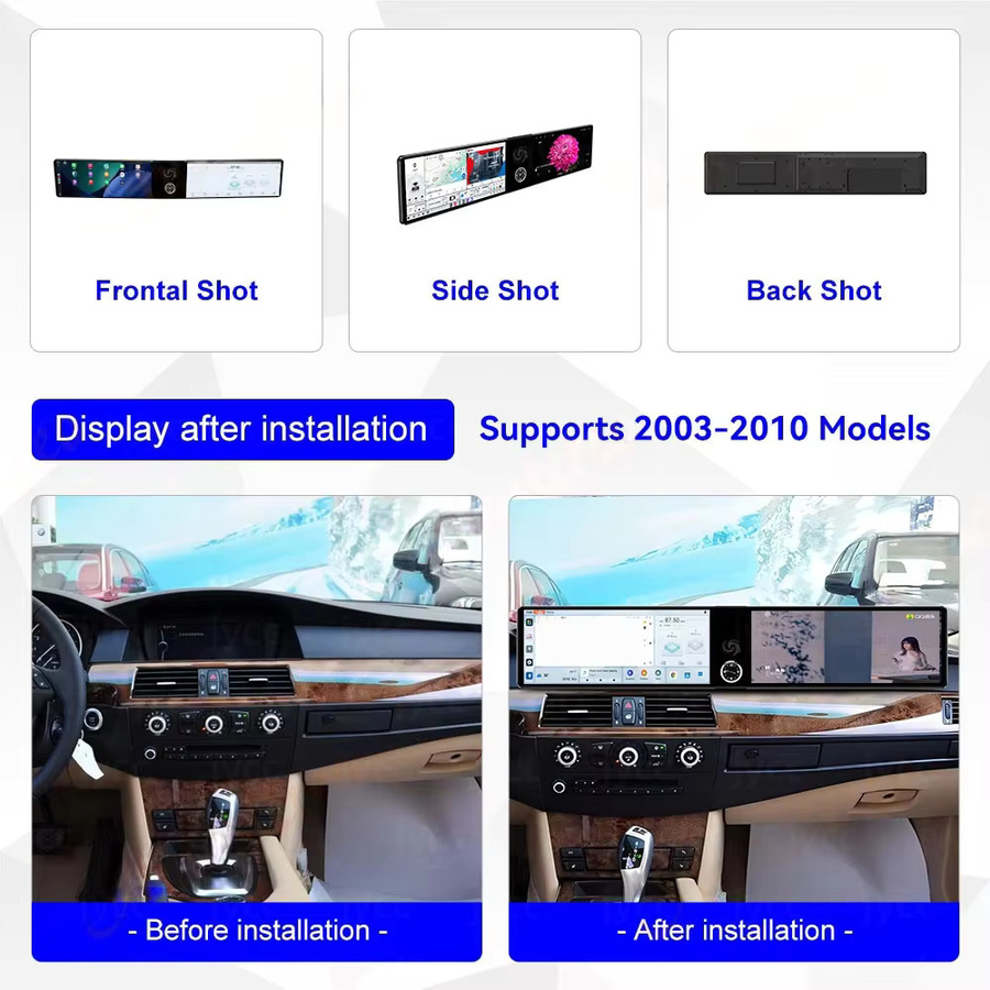 YANFU Android 13 Multimedia Player für BMW 5er E60 2003-2010 mit 12,3 Zoll Dual QLED Touchscreen, Navigation und Audio Stereo, Schwarz - Bild 2