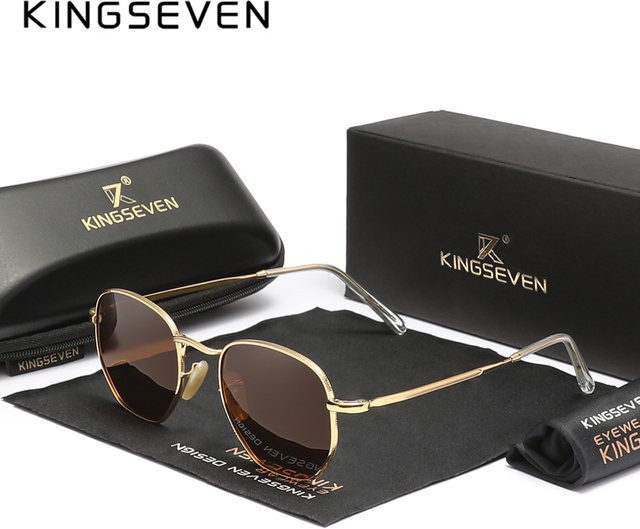 KINGSEVEN Sonnenbrille, Polygon, Runde, Vollrand, Metall, Unisex, polarisiert - Bild 1