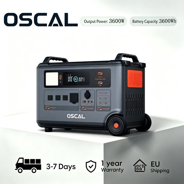 Oscal PowerMax 3600 SE Tragbare Powerstation in Grau mit 3600Wh LiFePO4-Batterie, 3600W Sinuswellen-Ausgang und App-Steuerung - Bild 1