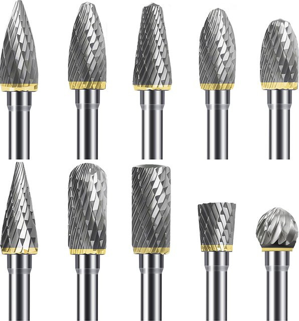 LUCHSHIY Hartmetall-Frässtift-Set aus Wolframkarbid, 10 Stück, Farbe Silber, 1/8 Zoll Schaft, doppelter Schnitt für Metall und Holz - Bild 1