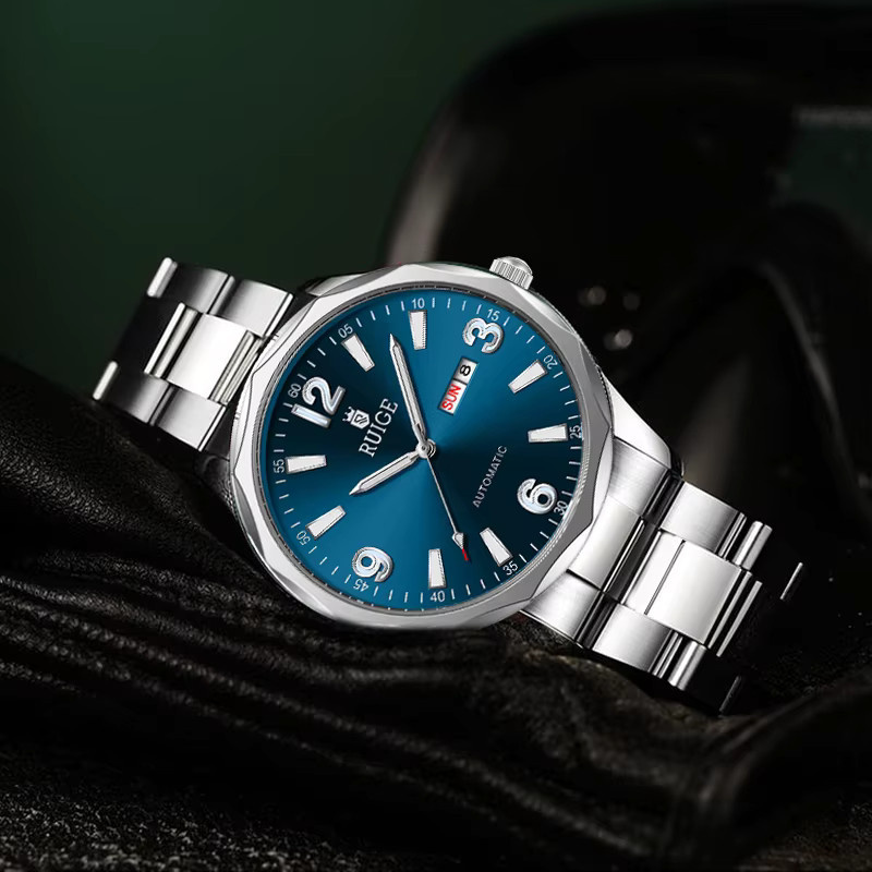 RUIGE Armbanduhr Automatik, Edelstahl, Blau, Herren - Bild 3