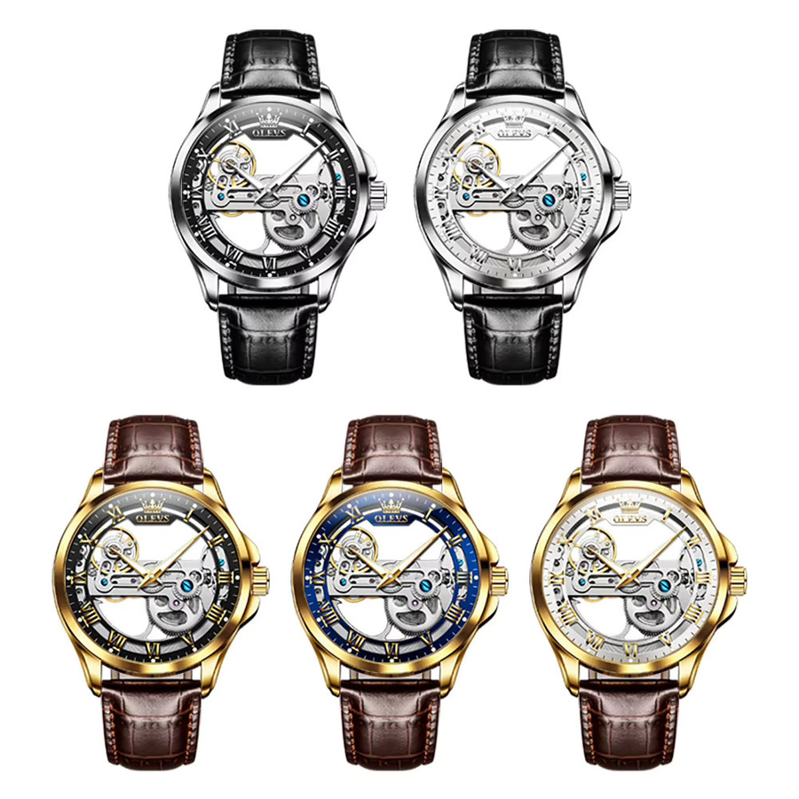 OLEVS Armbanduhr, Automatik, Leder, Schwarz, Herren - Bild 6