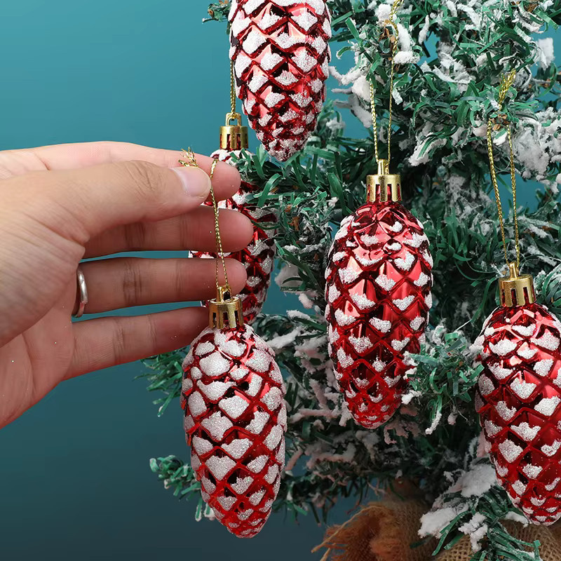 ZQNYCY Set mit 5 glitzernden Tannenzapfen-Ornamenten als hängende Weihnachtsdekoration in Rot, Gold und Silber - Bild 2