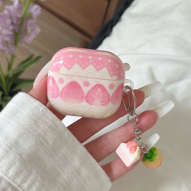 Glänzende Erdbeer-Sahnetorte Schutzhülle für Apple AirPods 1 2 3 4 Pro Pro2 Pro3 in Rosa-Weiß mit Farbverlauf - Bild 1