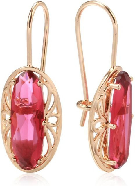 Tropfenohrringe, Roségold, Rote Zirkon, Blumen, Damen - Bild 1