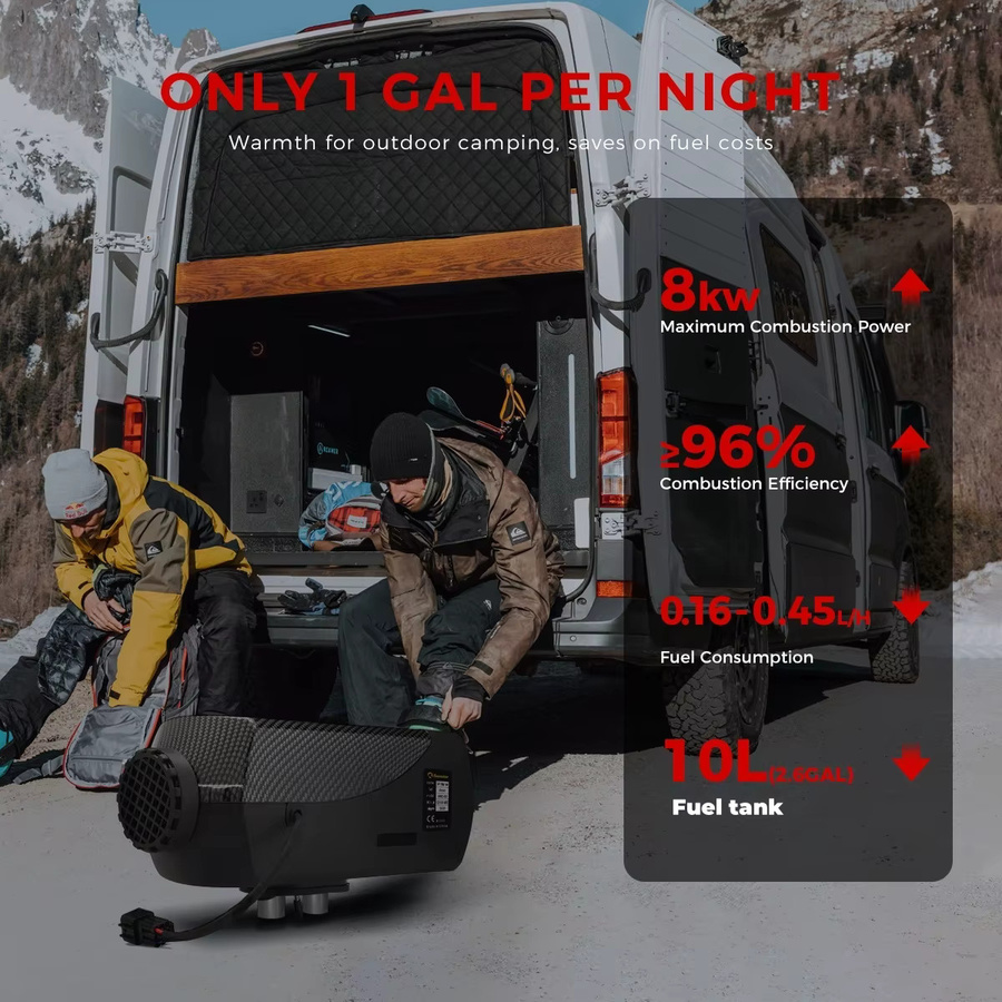 Sunster Diesel-Luftheizung 8KW mit Bluetooth-App-Steuerung und LCD-Panel, Schwarz - Bild 4