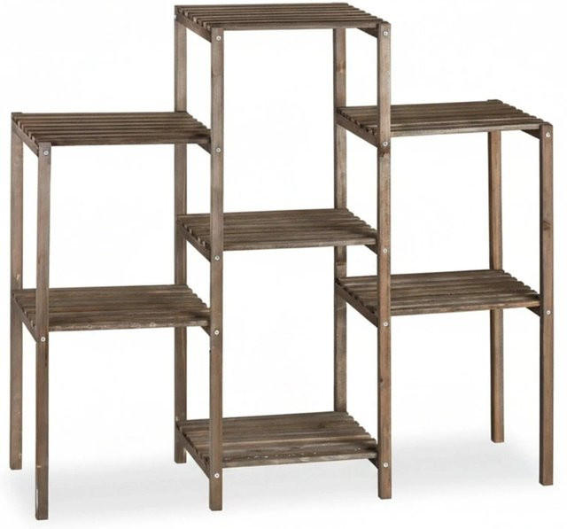 Relaxdays Blumenregal aus Tannenholz in Dunkelbraun, rustikales freistehendes Regal für Wohnzimmer, Küche oder Wintergarten, H x B x T: 86 x 95 x 29 cm - Bild 1