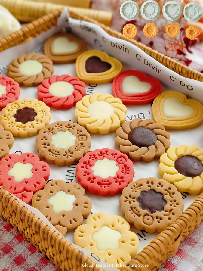 3D Blumen Cookie Cutter aus Silikon für Marmeladen-Sandwich-Kekse und Fondant-Dekoration, Weiß - Bild 5