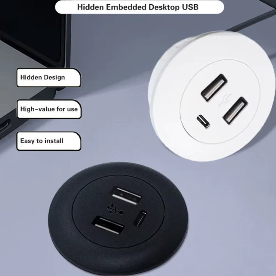 DIXSG USB-Ladebuchse für Schreibtisch mit 2 USB-A und 1 Typ-C Anschluss, 5V 2A, in Schwarz oder Weiß - Bild 4