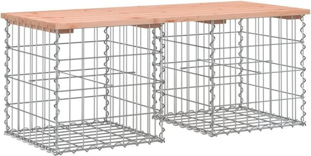 DELUKE Gartenbank Gabionen BIKS aus Stahl und Massivholz Douglasie in Silber, B/T/H: 103 x 44 x 42 cm - Bild 1