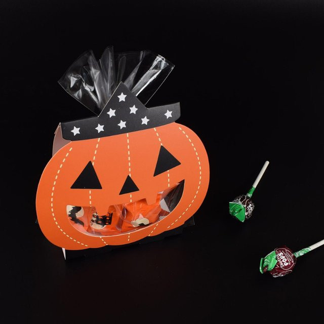 Halloween Geschenkboxen aus Papier mit Kürbis und Geist Motiv in Orange für Party Dekoration und Süßigkeiten Verpackung - Bild 1