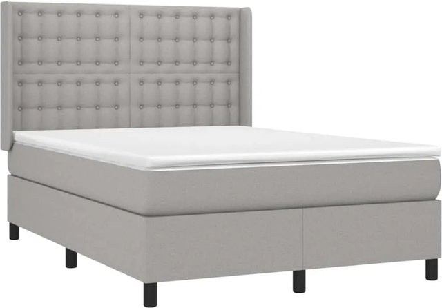 vidaXL Hybrid-Boxspringbett mit Matratze und LED-Unterbettbeleuchtung in Hellgrau, B/T/H: 140 x 200 cm - Bild 1