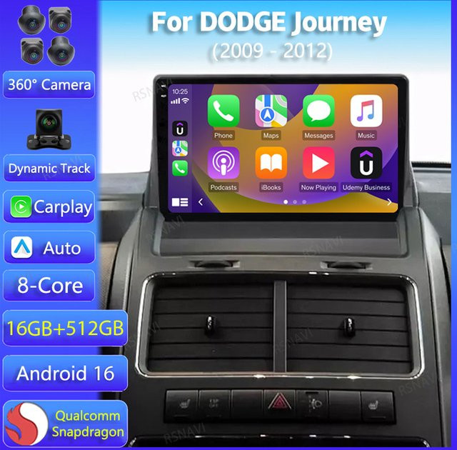 RSNAVI Android 16 Autoradio mit Carplay, DSP, WIFI und 4G für Dodge Journey (2009-2012), Multimedia-Player mit GPS und Stereo-Headunit, Schwarz - Bild 1