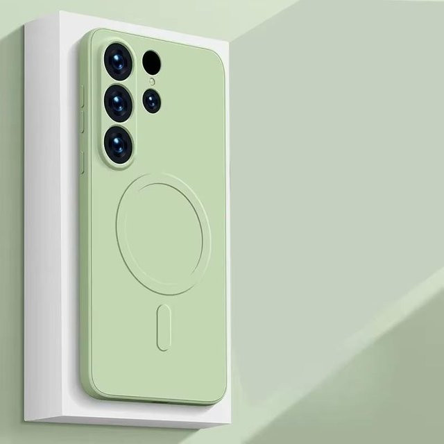 Magnetische Handyhülle aus flüssigem Silikon in Matt für Samsung Galaxy S25 S24 S23 S22 S21 Plus FE mit MagSafe Kompatibilität, Farbe: Green - Bild 1