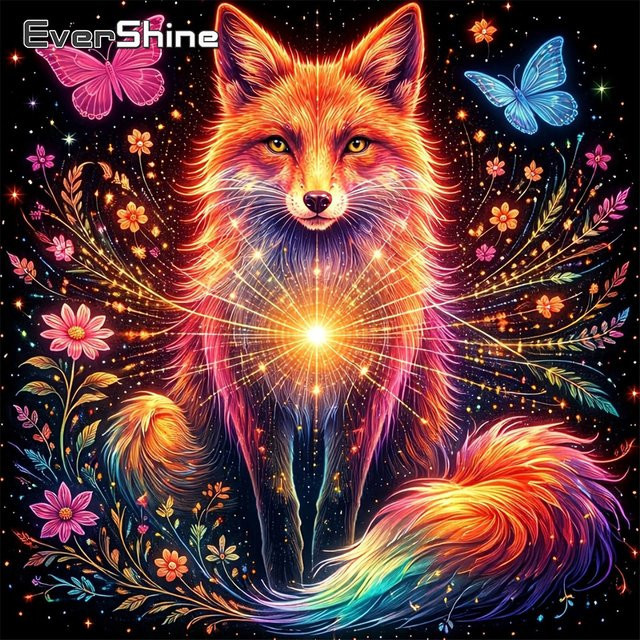 EverShine DIY Diamant-Mosaik Fuchs-Motiv mit Schmetterling als Strass-Stickerei in Multicolour, B/H: 20 x 20 cm - Bild 1