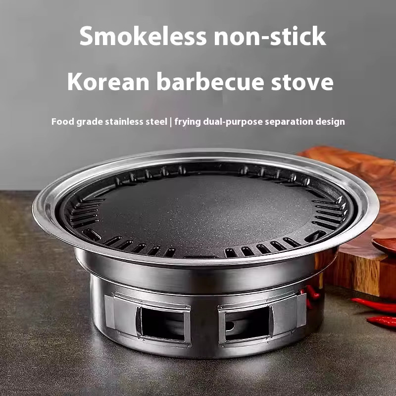 Japanisch-koreanischer Hibachi BBQ-Picknicktisch aus Edelstahl in Silber und Blau, runder tragbarer Grill für Outdoor und Indoor - Bild 2