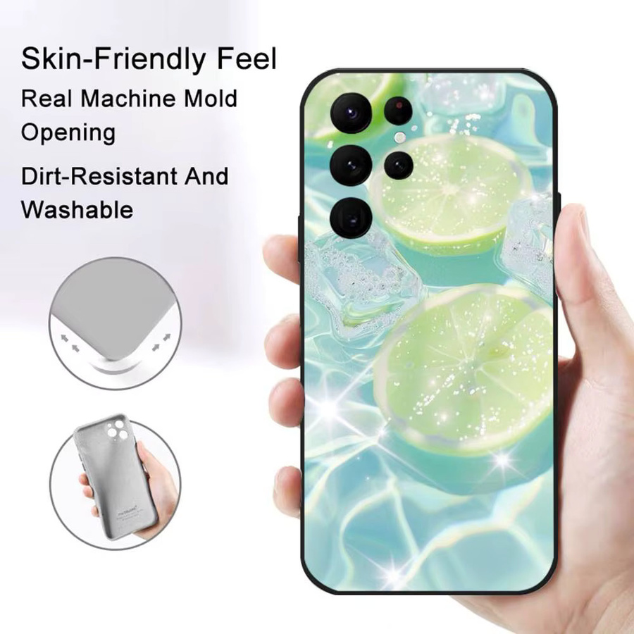Handyhülle mit Obst-Design Zitrone und Kirsche für Samsung Galaxy S21 S22 S23 S24 S25 FE Plus in Schwarz und Multicolour als Softshell-Hülle - Bild 2