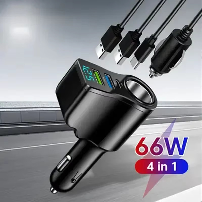 66 W Autoladegerät in Schwarz mit USB-C PD und zwei USB-Anschlüssen inklusive Batteriespannungserkennung - Bild 2