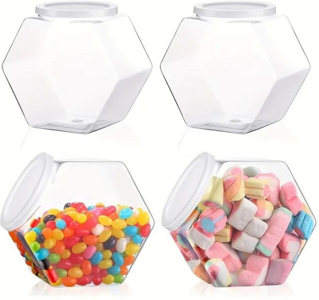 Sechseckiges Keksglas aus Kunststoff in Transparent, versiegelter Lebensmittelaufbewahrungsbehälter mit Schraubverschluss, Höhe: 18,0 cm, Breite: 16,0 cm - Bild 1