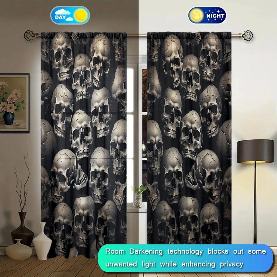 2er-Set Totenkopf Vorhang von Household supplies MH in Schwarz, halbtransparent mit Stangentasche, Breite: 52,5 cm, Höhe: 116 cm - Bild 4