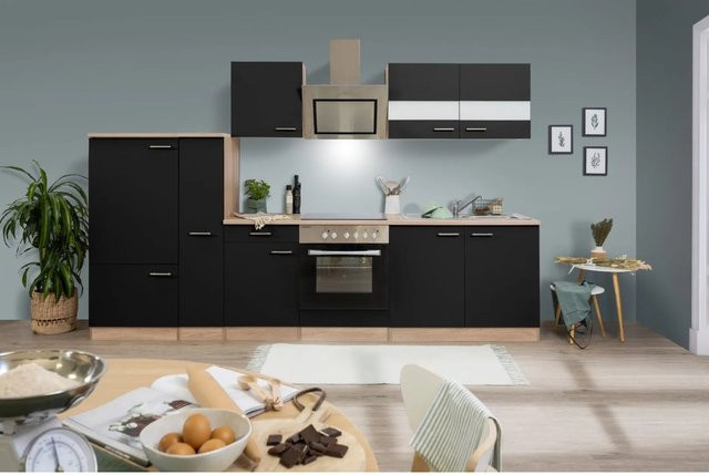 Respekta Economy Küchenzeile KB300ESSSC, moderne Einbauküche in Schwarz-Eiche Sägerau, Breite: 300 cm - Bild 1
