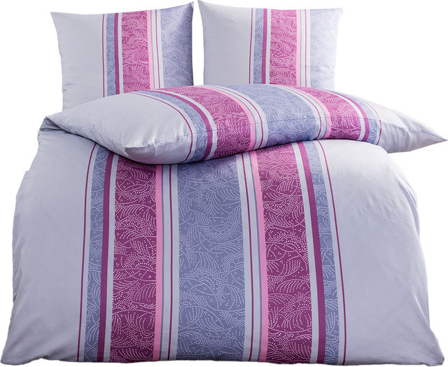 Dreamtex Mako-Satin-Bettwäsche gestreift mit Reißverschluss, Breite: 135 cm, Höhe: 200 cm und Kissenbezug 80 x 80 cm - Bild 1