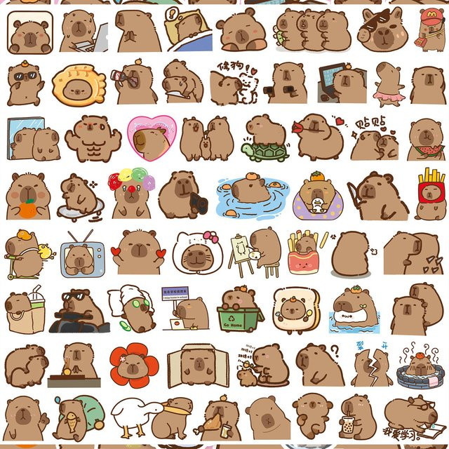 100 Stück Capybara Aufkleber Set von AnimeWorlds Store, bunte wasserfeste Tier-Aufkleber für DIY-Dekorationen - Bild 1