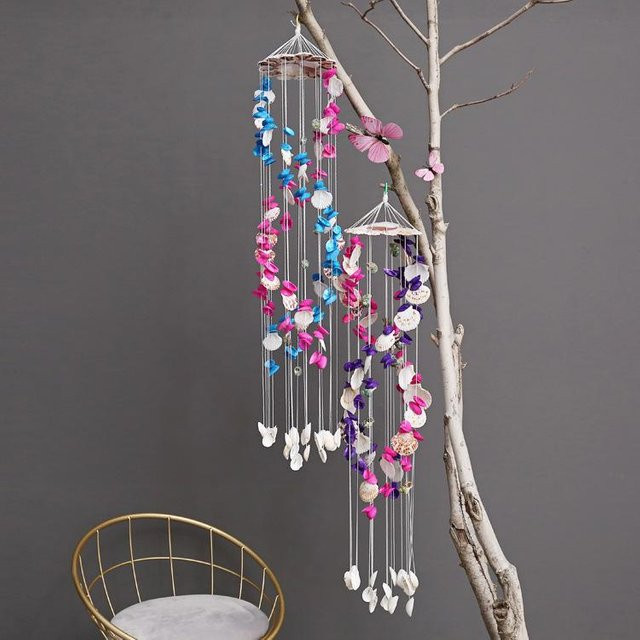 Yiran Furniture Windspiel im japanischen Stil mit Doppeldrache und bunten Muscheln in Weiß - Bild 1