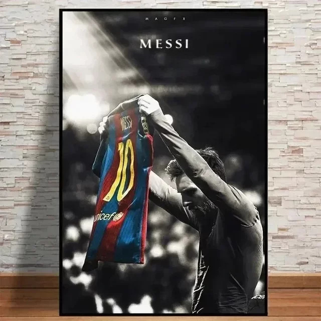 Potdemiel Vintage-Wandkunst Lionel Messi Football Star HD-Leinwanddruck in Mehrfarbig - Bild 1