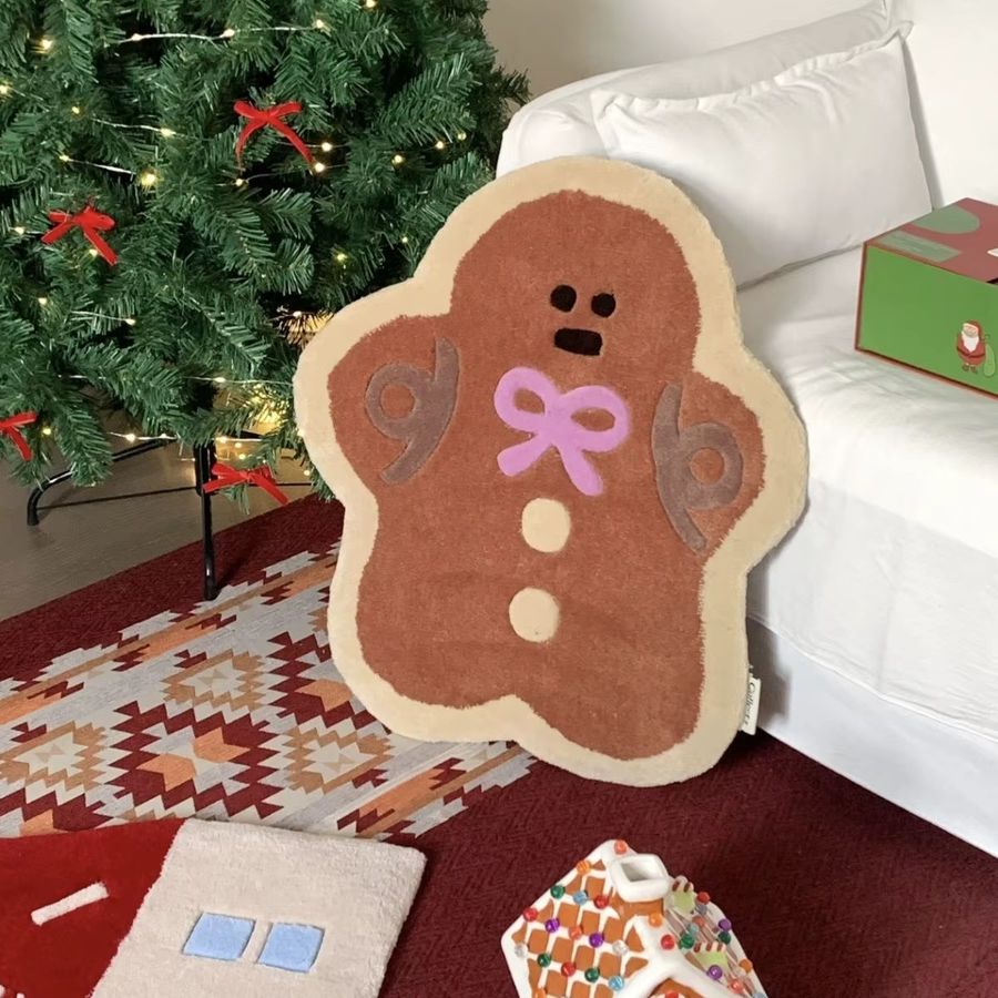 VIKAMA Weihnachts-Teppich mit Schneemann und Lebkuchenmann, rutschfeste Bodenmatte für die Winterdekoration - Bild 1