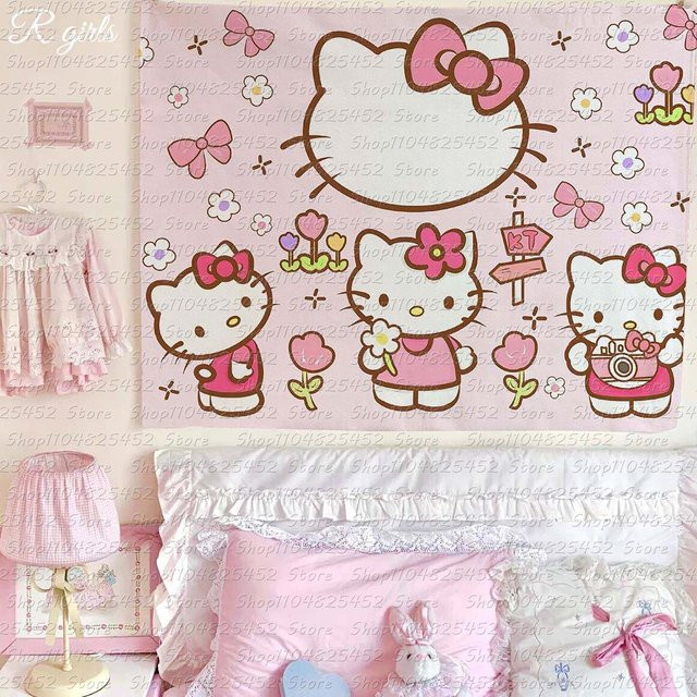 Sanrio Hello Kitty Wandbehang für Kinderzimmer, mehrfarbiger Wandteppich, Rechteckig, Breite: 40 cm, Höhe: 40 cm - Bild 1
