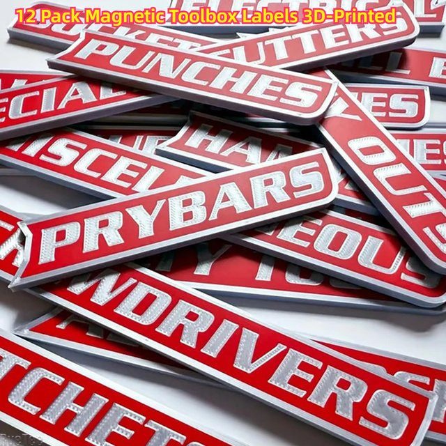 RveTee 12er-Pack magnetische Werkzeugkasten-Etiketten aus Kunststoff, 3D-gedruckte Etiketten zur Organisation von Werkzeug und Zubehör - Bild 1