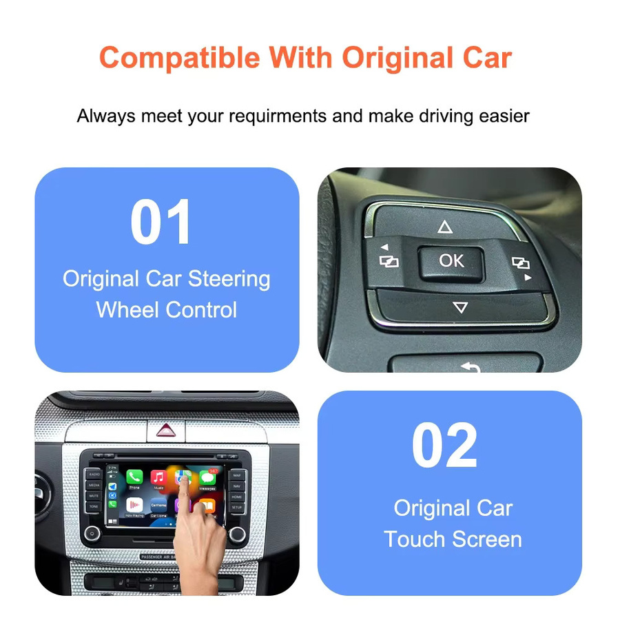 Bonroad Kabelloses CarPlay und Android Auto Interface mit GPS für VW RNS510 Golf V VI Jetta Tiguan Amarok Beetle Caddy Passat Phaeton in Schwarz - Bild 6