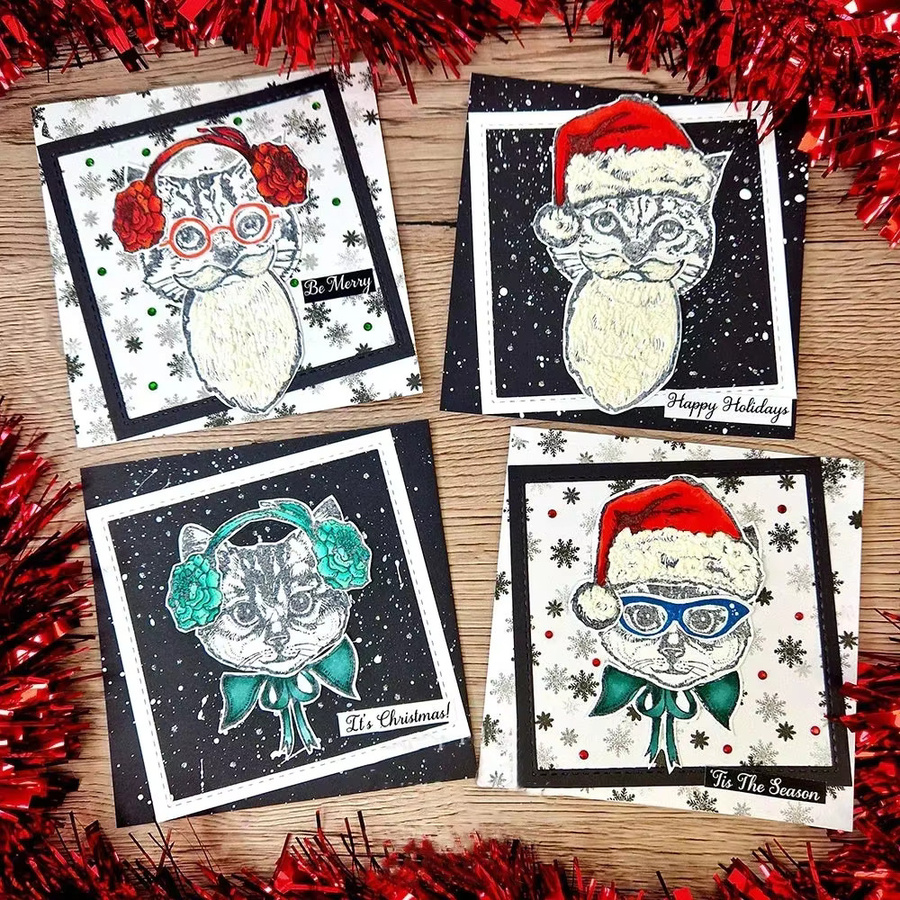 Stempel und Stanzformen Set mit Wintertieren Fuchs Elch und Katze in Multicolor für Scrapbooking und Weihnachtsdekoration - Bild 2