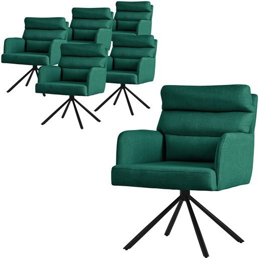 ML-Design Esszimmerstuhl 6er Set Dunkelgrün Drehbar mit Polsterung und Armlehnen aus Samt und Stahl - Bild 1