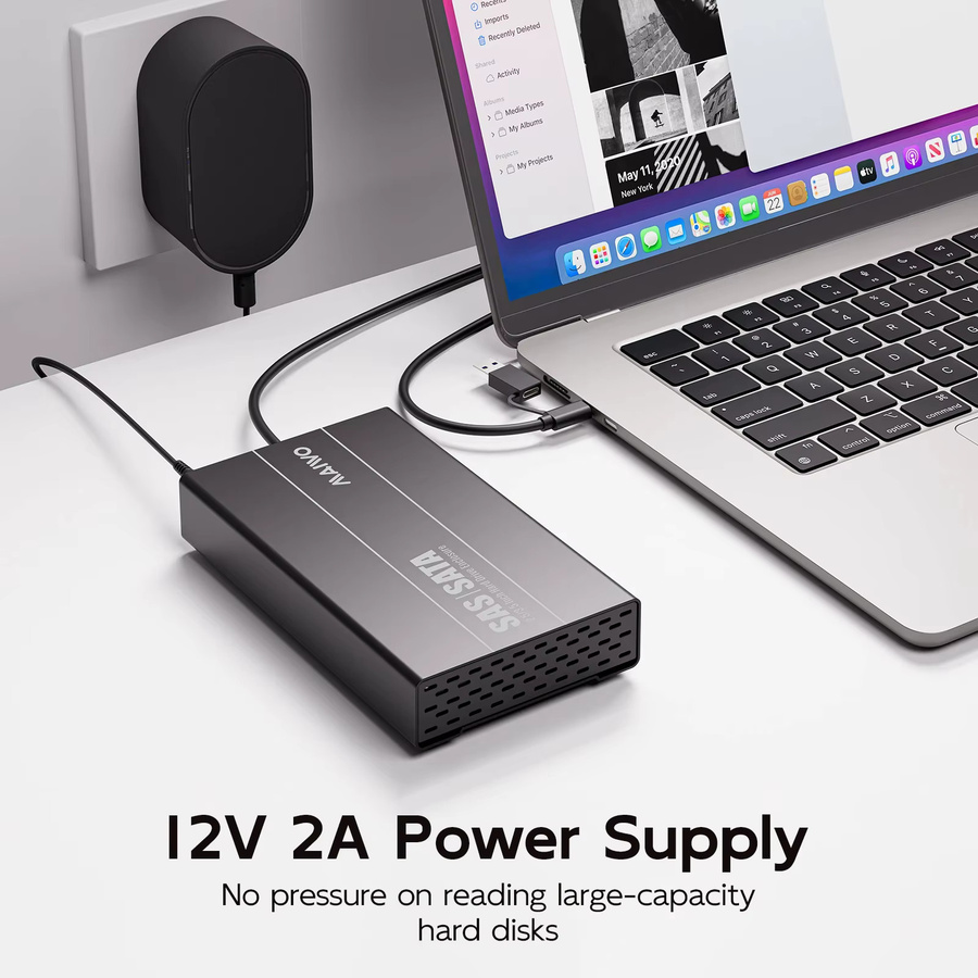 MAIWO USB 3.1 Typ-C Gen2 HDD-Dockingstation für 2,5 und 3,5 Zoll SAS/SATA Festplatten, Schwarz - Bild 6