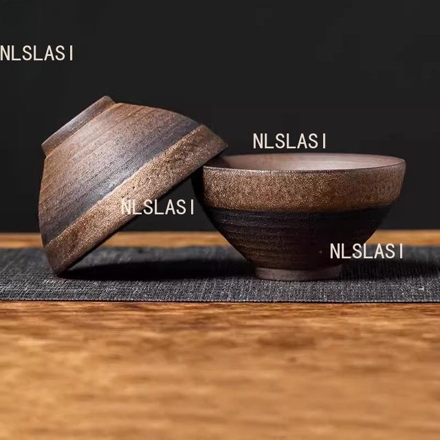 Handgemachte Keramik Tee Tasse in Braun mit Bambus Hut Design für Kung Fu Teeset - Bild 1
