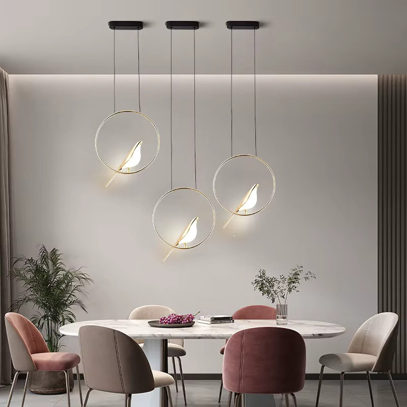 Elster Vogel LED-Pendelleuchte in Gold/Messing, moderne Ring-Kronleuchter für Küche und Esszimmer, warmweißes Licht - Bild 3