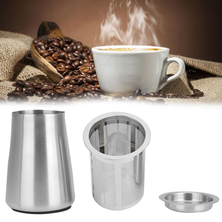 TOMTOP JMS Kaffee Sieb aus 304 Edelstahl mit feinem Mesh Filter und Container in Silber - Bild 2
