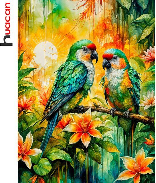 Huacan Diamant-Gemälde Papagei Mosaik-Tierbild in Multicolour, Durchmesser: 30 cm - Bild 1