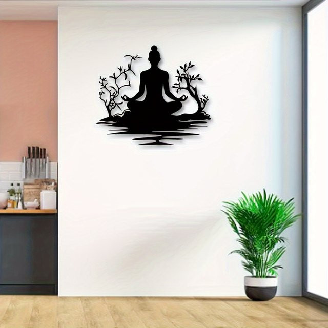 DDPNKL Moderne Buddha-Statue aus Metall mit Zen-Baum-Design in Schwarz-Gold für die Tischdekoration - Bild 1